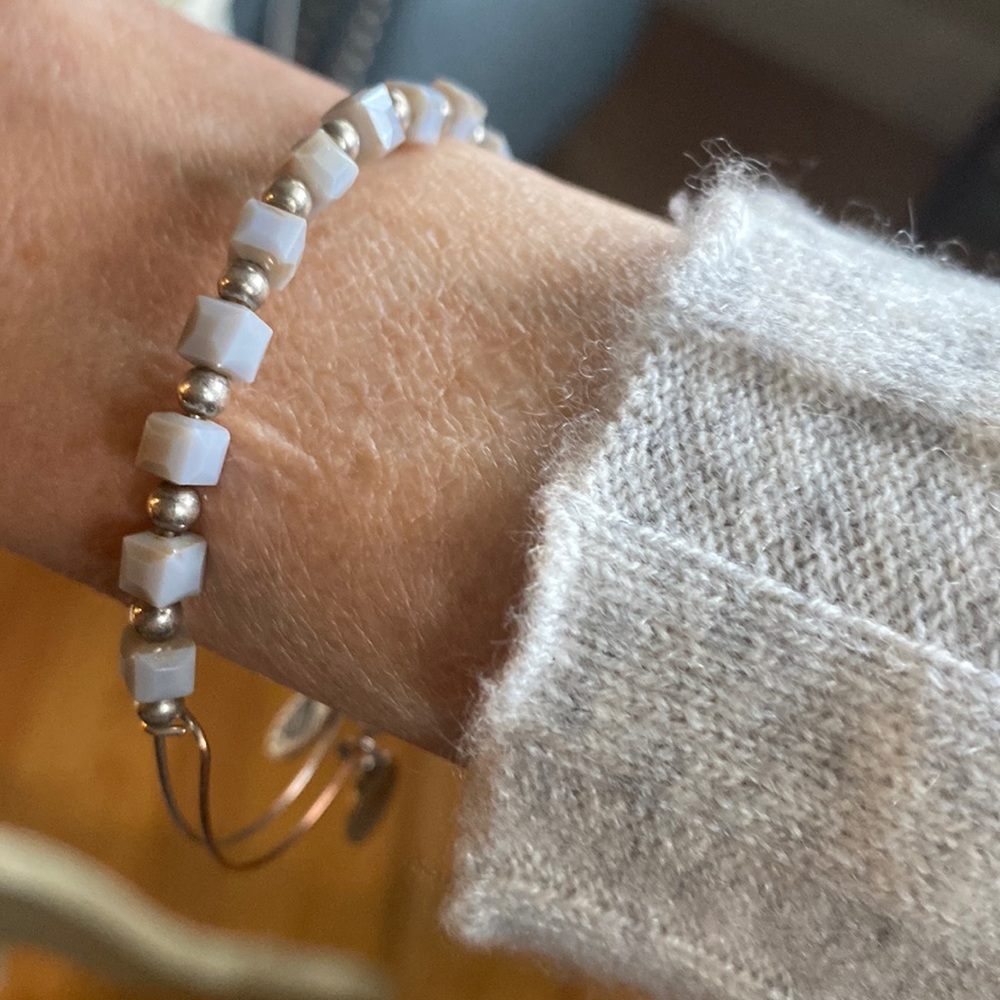 Grey stone with gold colored beads Alex and Ani bracelet